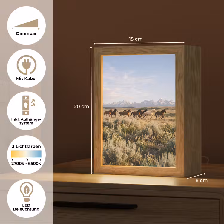 Paarden - Kudde - Bergen - Vrijheid - Wild Light Box met kabel (Tafellamp) klein -USP_DE