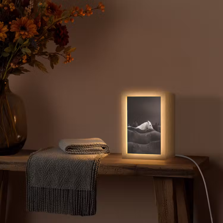 Paarden - Zwart - Wit - Kudde Light Box met kabel (Tafellamp) klein -sfeer4