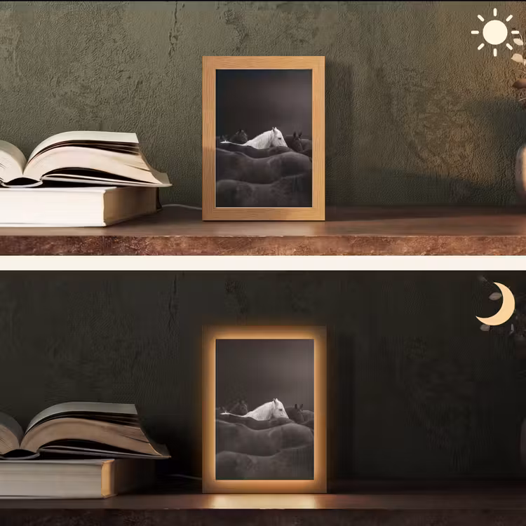 Paarden - Zwart - Wit - Kudde Light Box met kabel (Tafellamp) klein -sfeer3