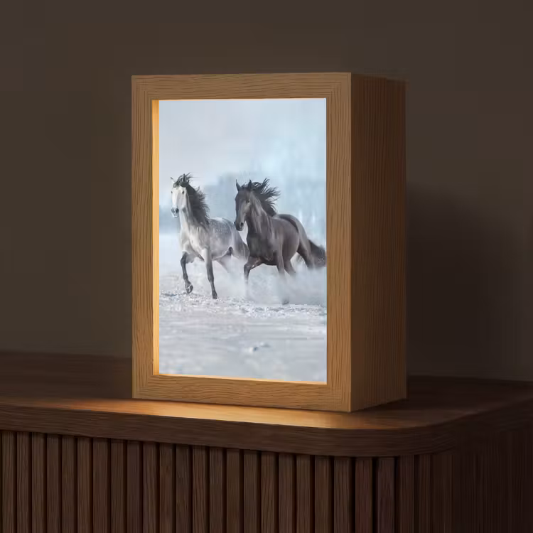 Paarden - Winter - Dieren - Natuur - Sneeuw Light Box met kabel (Tafellamp) klein -z3d_website