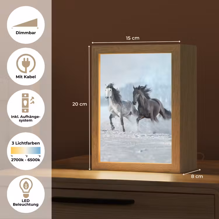 Paarden - Winter - Dieren - Natuur - Sneeuw Light Box met kabel (Tafellamp) klein -USP_DE