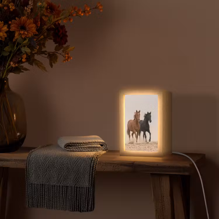 Kudde paarden - Stofwolk - Bruin - Zwart Light Box met kabel (Tafellamp) klein -sfeer4