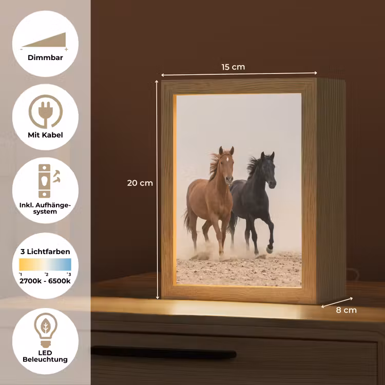 Kudde paarden - Stofwolk - Bruin - Zwart Light Box met kabel (Tafellamp) klein -USP_DE