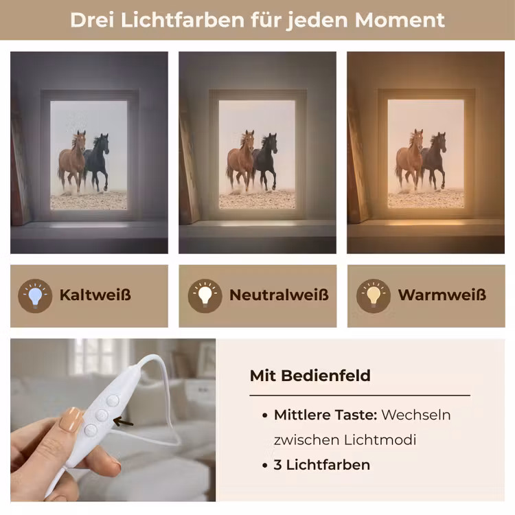 Kudde paarden - Stofwolk - Bruin - Zwart Light Box met kabel (Tafellamp) klein -USP_lichtkleurDE