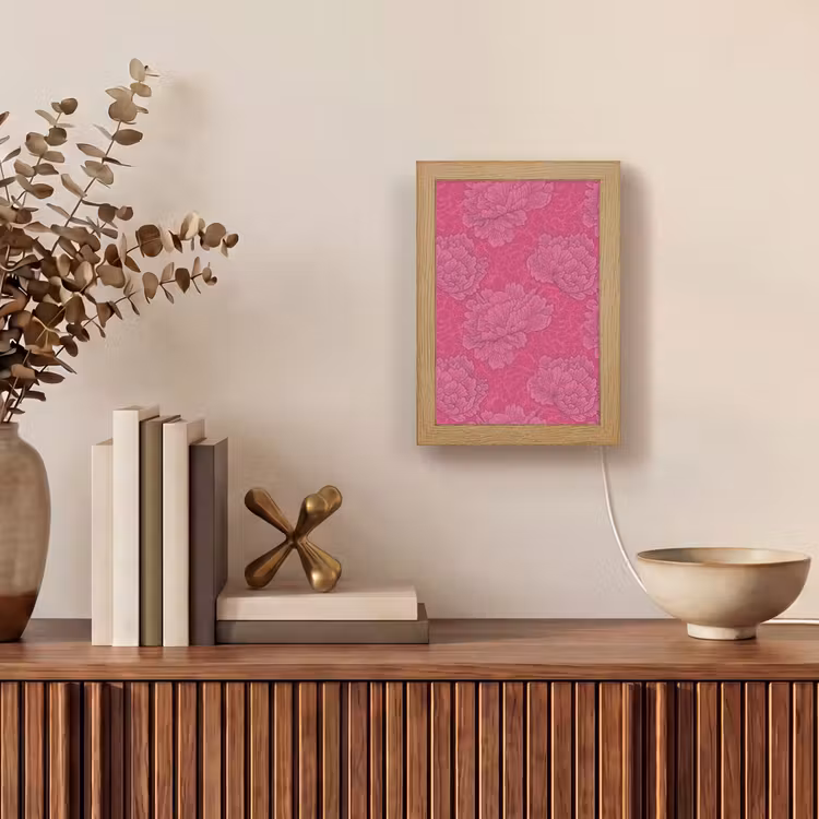 Pioenrozen - Energiek - Roze Light Box met kabel (Tafellamp) klein 925 -sfeer2