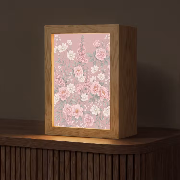 Pioenrozen - Vingerhoedskruid - Pink Light Box met kabel (Tafellamp) klein -z3d_website
