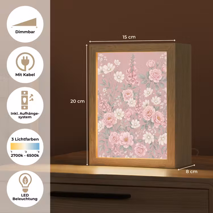Pioenrozen - Vingerhoedskruid - Pink Light Box met kabel (Tafellamp) klein -USP_DE