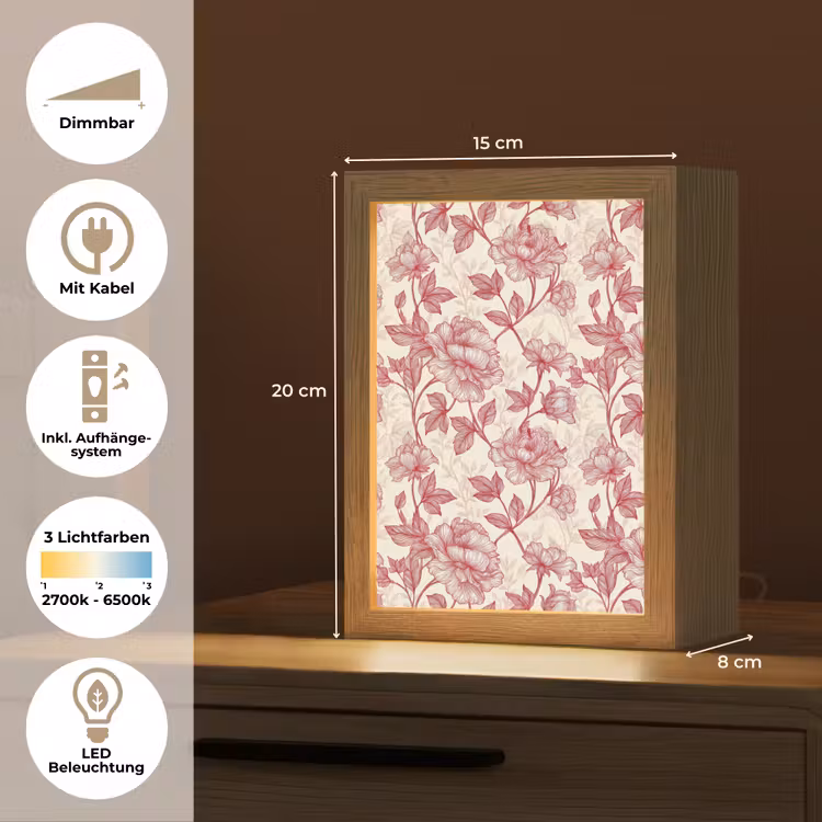 Pioenrozen - Modern - Rood Light Box met kabel (Tafellamp) klein 925 -USP_DE