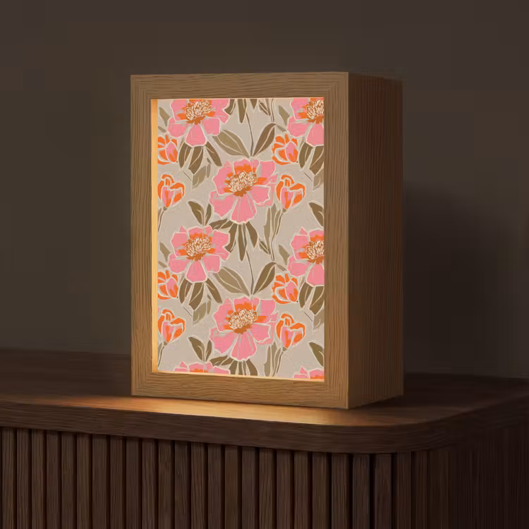 Pioenrozen - Patroon - Roze Light Box met kabel (Tafellamp) klein 925 -z3d_website