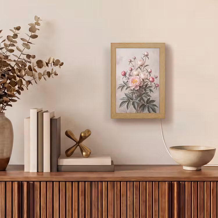 Pioenrozen - Boeket - Roze Light Box met kabel (Tafellamp) klein -sfeer2