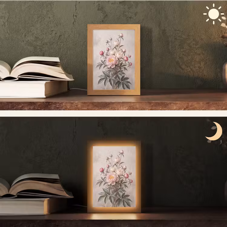 Pioenrozen - Boeket - Roze Light Box met kabel (Tafellamp) klein -sfeer3