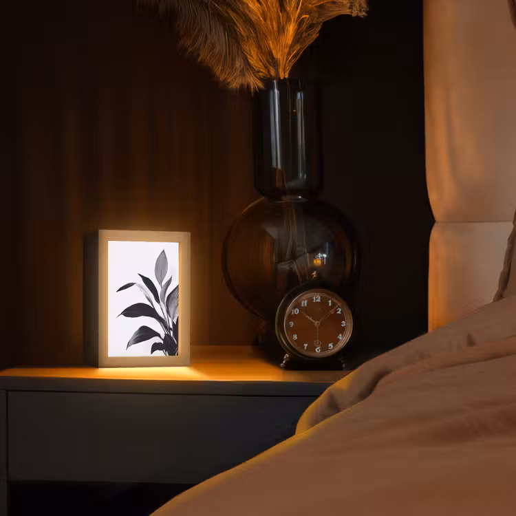 Plant - Bladeren - Minimalistisch - Zwart Light Box met kabel (Tafellamp) klein -sfeer1