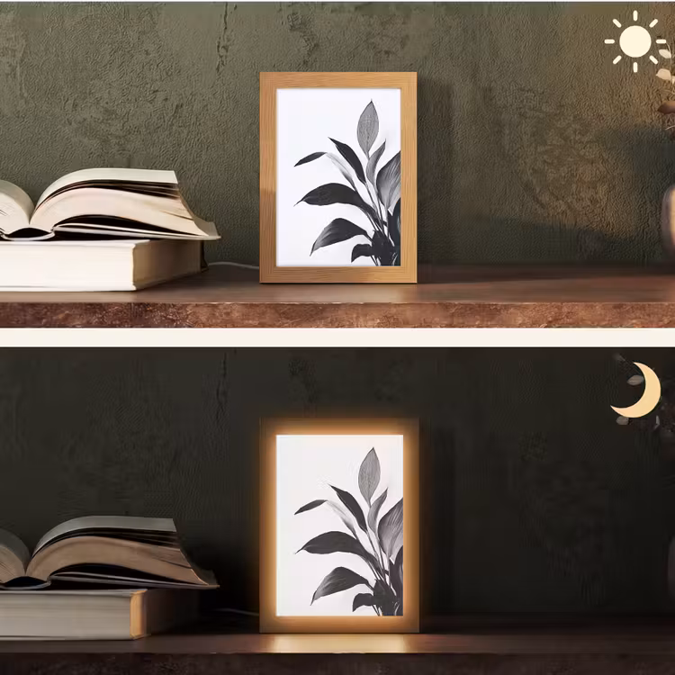 Plant - Bladeren - Minimalistisch - Zwart Light Box met kabel (Tafellamp) klein -sfeer3
