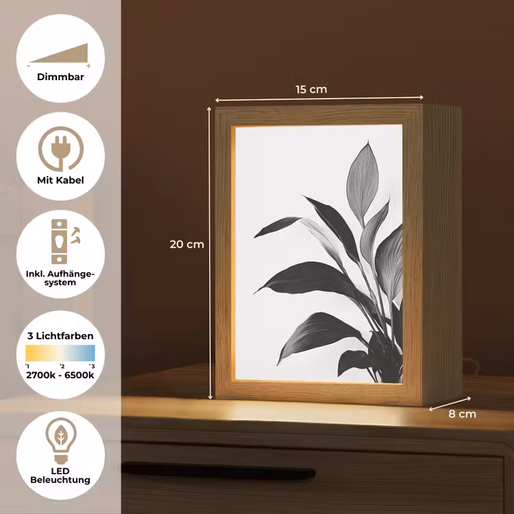 Plant - Bladeren - Minimalistisch - Zwart Light Box met kabel (Tafellamp) klein -USP_DE