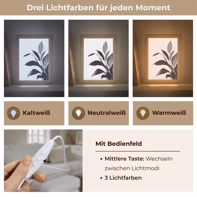 Plant - Bladeren - Minimalistisch - Zwart Light Box met kabel (Tafellamp) klein -USP_lichtkleurDE