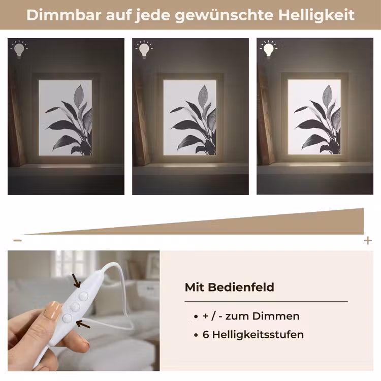 Plant - Bladeren - Minimalistisch - Zwart Light Box met kabel (Tafellamp) klein -USP_dimbaarDE