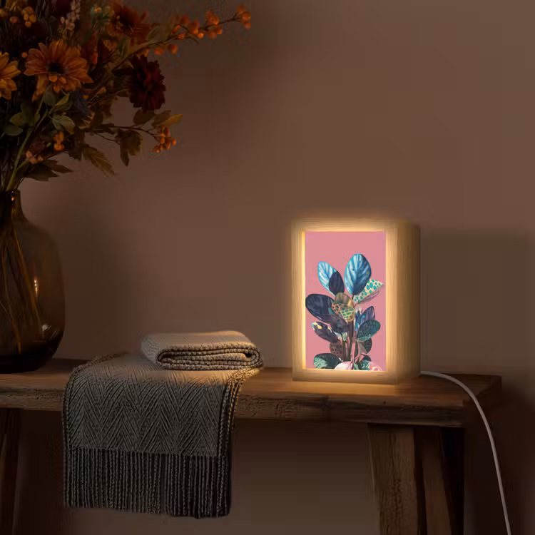 Plant - Bladeren - Stippen - Abstract Light Box met kabel (Tafellamp) klein -sfeer4