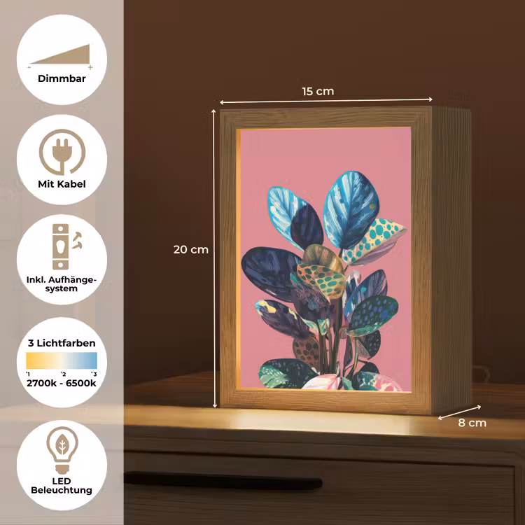 Plant - Bladeren - Stippen - Abstract Light Box met kabel (Tafellamp) klein -USP_DE
