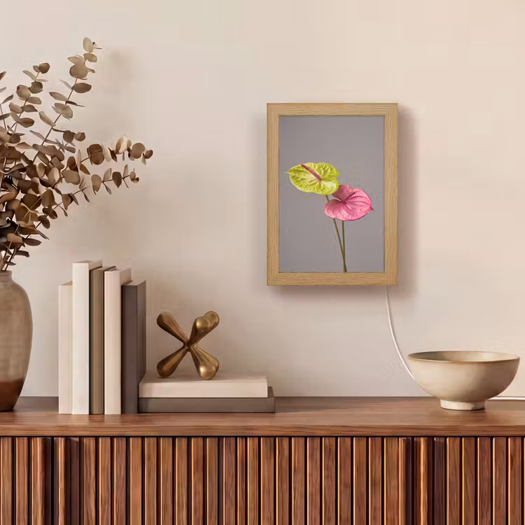 Planten - Anthurium - Groen - Roze Light Box met kabel (Tafellamp) klein -sfeer2