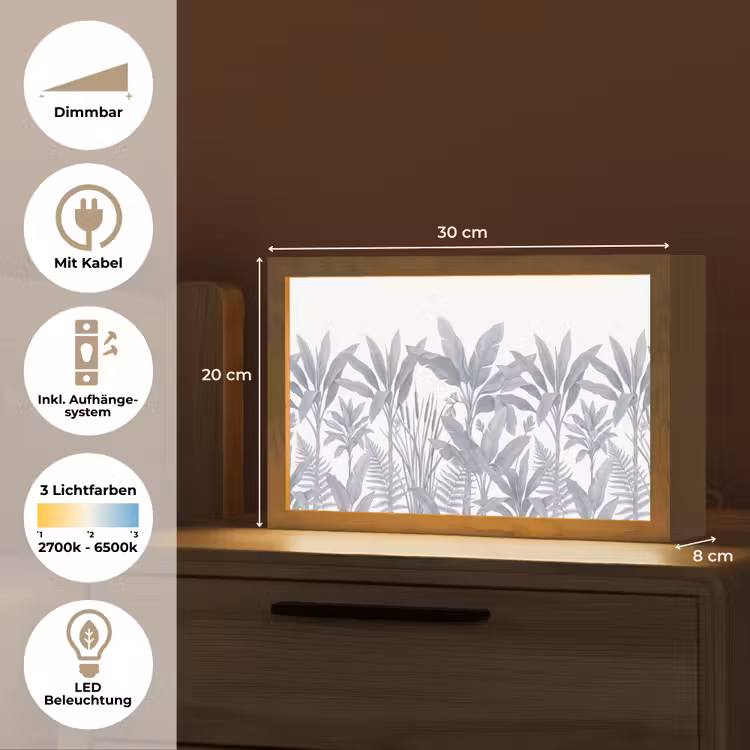 Planten - Bladeren - Natuur - Grijs Light Box met kabel (Tafellamp) klein -USP_DE