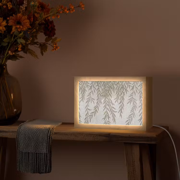 Planten - Mozaïek - Patroon - Groen - Blauw Light Box met kabel (Tafellamp) klein -sfeer4