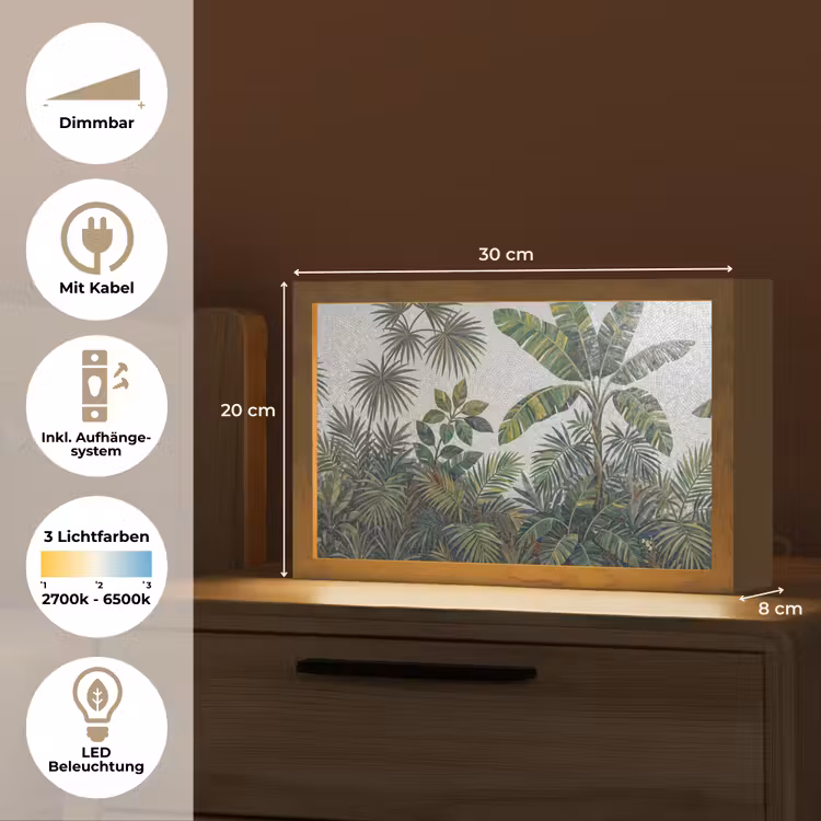 Planten - Tropisch - Mozaïek - Groen - Natuur Light Box met kabel (Tafellamp) klein -USP_DE