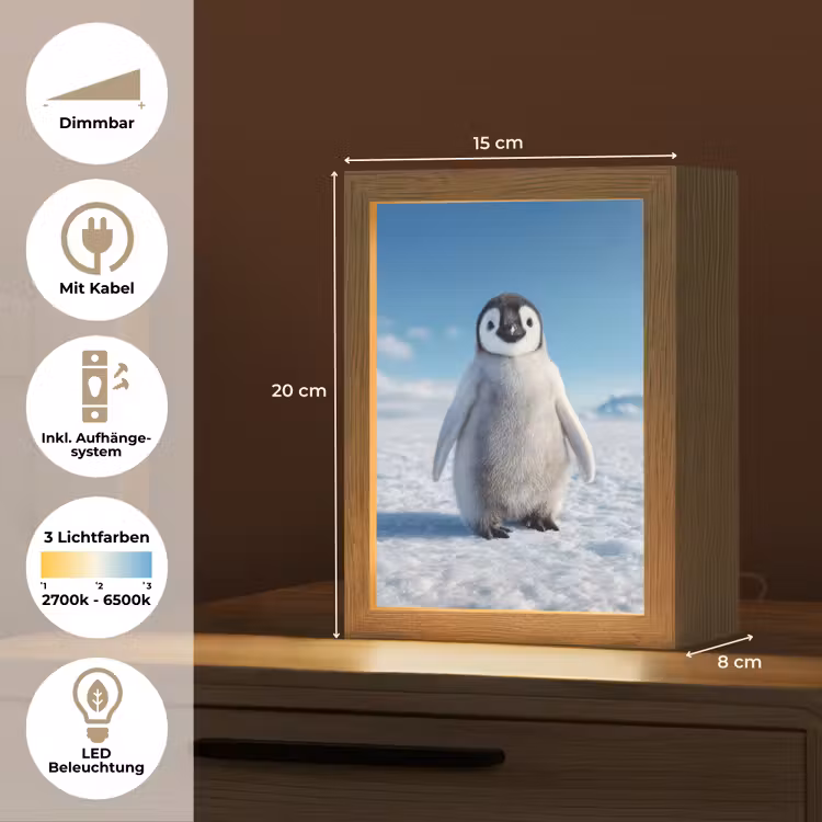 Pinguïn - Sneeuw - Landschap - Wit Light Box met kabel (Tafellamp) klein -USP_DE