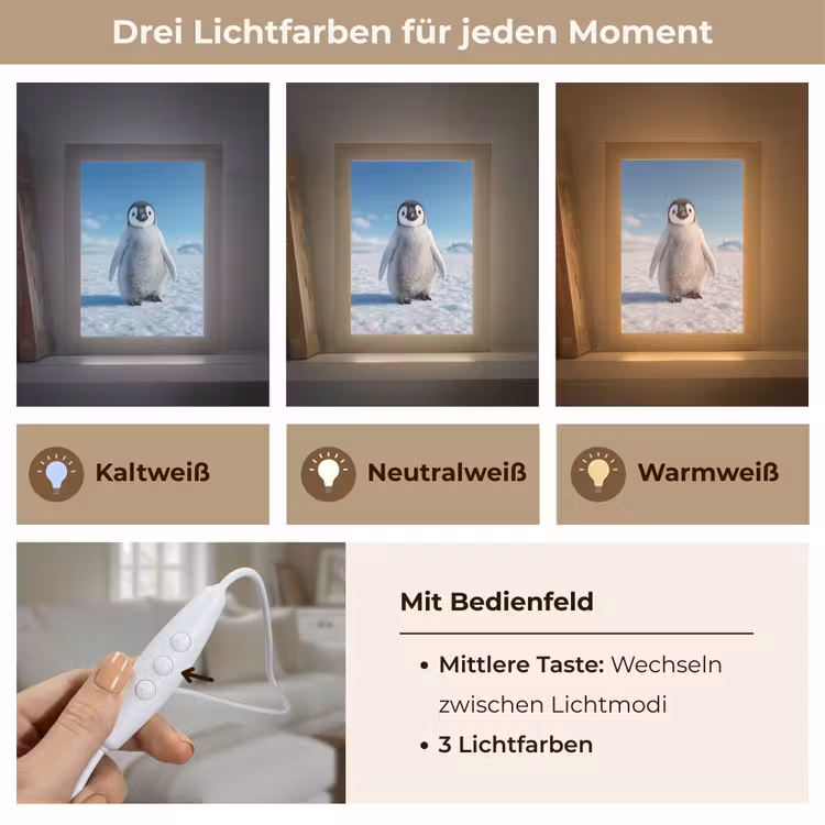 Pinguïn - Sneeuw - Landschap - Wit Light Box met kabel (Tafellamp) klein -USP_lichtkleurDE