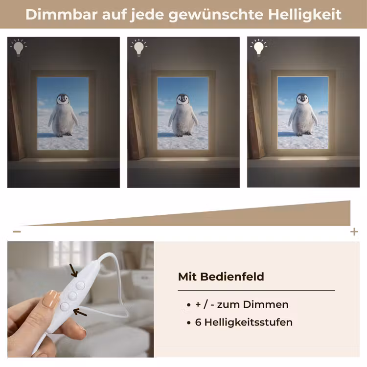 Pinguïn - Sneeuw - Landschap - Wit Light Box met kabel (Tafellamp) klein -USP_dimbaarDE