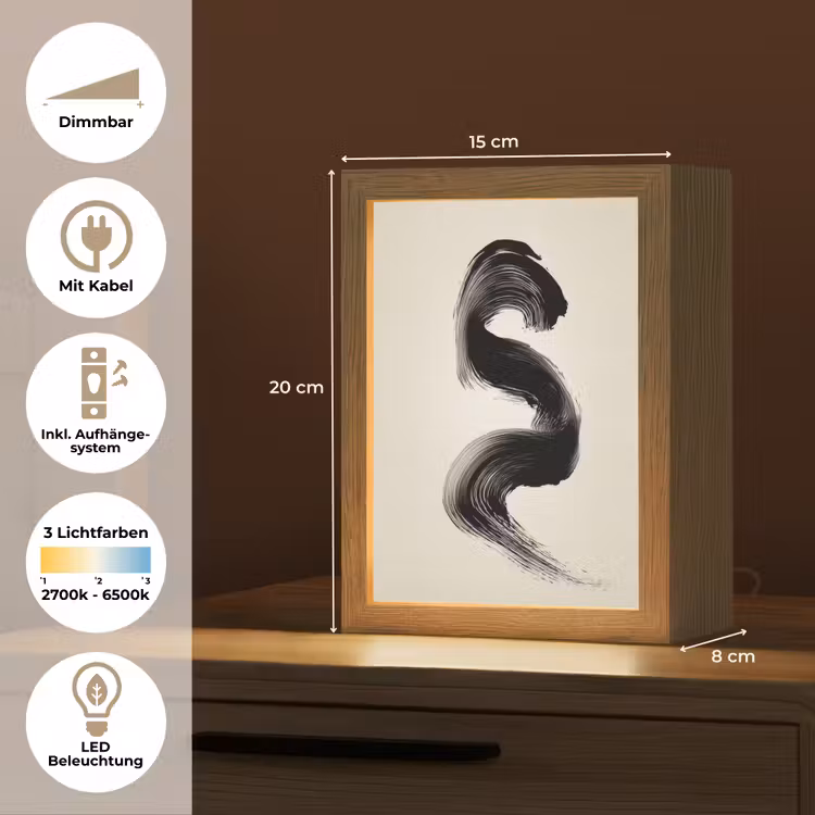 Penseelstreek - Zwart - Minimalistisch Light Box met kabel (Tafellamp) klein -USP_DE