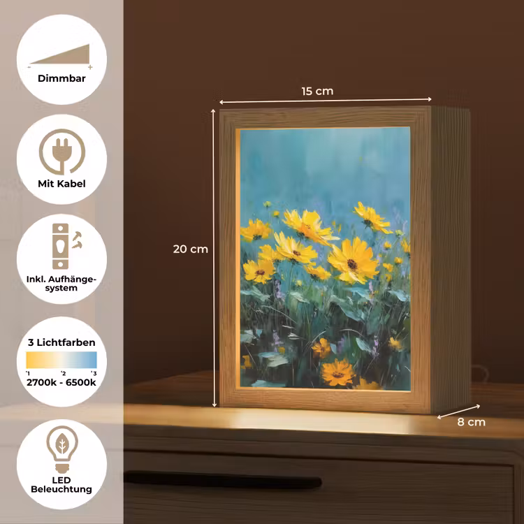 Penseelstreken - Bloemen - Felgeel - Abstract Light Box met kabel (Tafellamp) klein -USP_DE