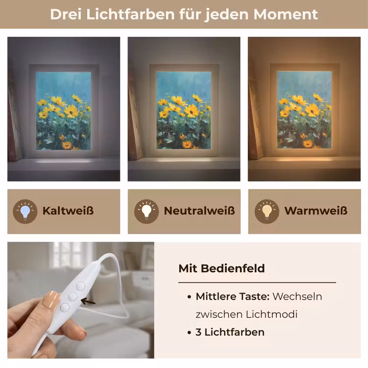 Penseelstreken - Bloemen - Felgeel - Abstract Light Box met kabel (Tafellamp) klein -USP_lichtkleurDE
