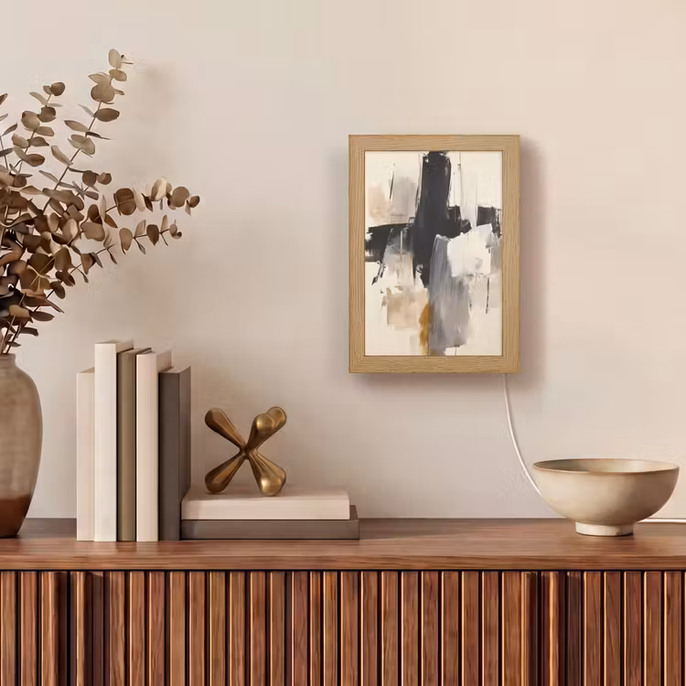 Penseelstreken - Ruw - Abstract - Beige Light Box met kabel (Tafellamp) klein -sfeer2