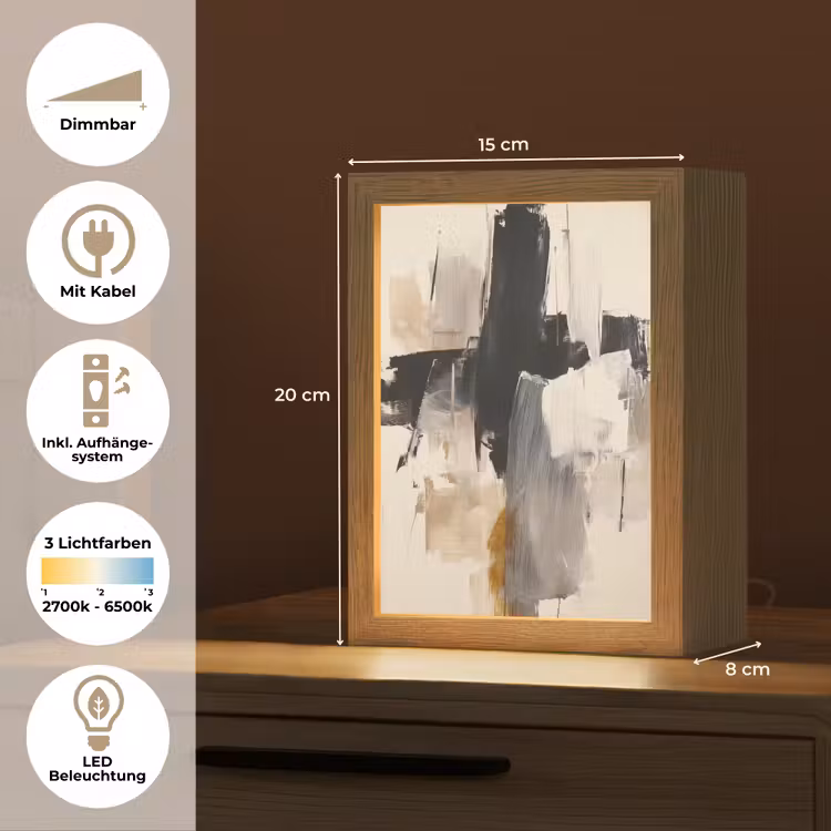 Penseelstreken - Ruw - Abstract - Beige Light Box met kabel (Tafellamp) klein -USP_DE