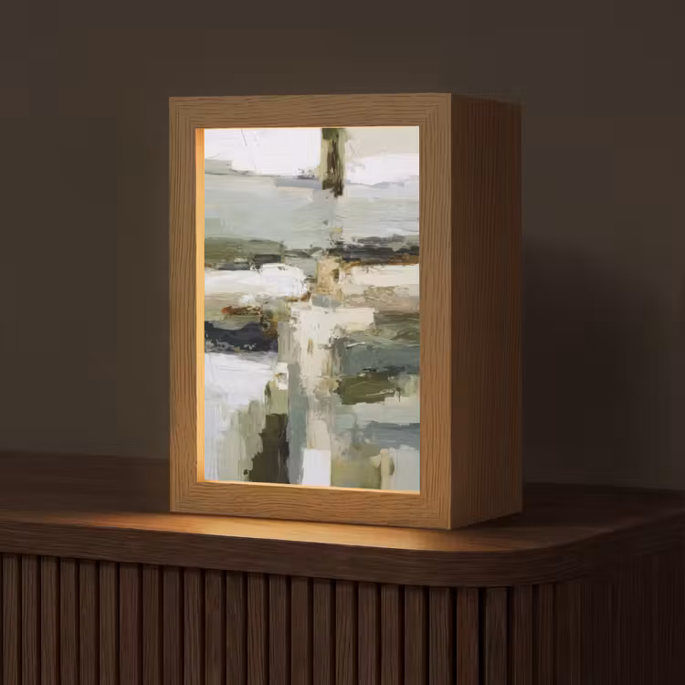 Penseelstreken - Groen - Abstract - Japandi Light Box met kabel (Tafellamp) klein -z3d_website