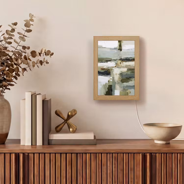 Penseelstreken - Groen - Abstract - Japandi Light Box met kabel (Tafellamp) klein -sfeer2