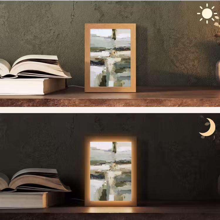 Penseelstreken - Groen - Abstract - Japandi Light Box met kabel (Tafellamp) klein -sfeer3