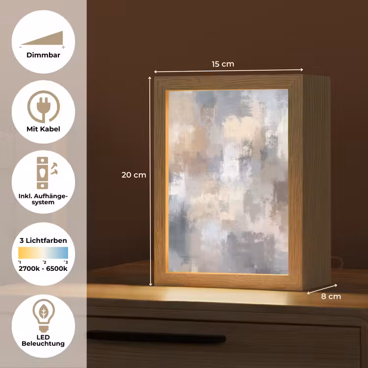 Penseelstreken - Schilderij - Beige Light Box met kabel (Tafellamp) klein -USP_DE