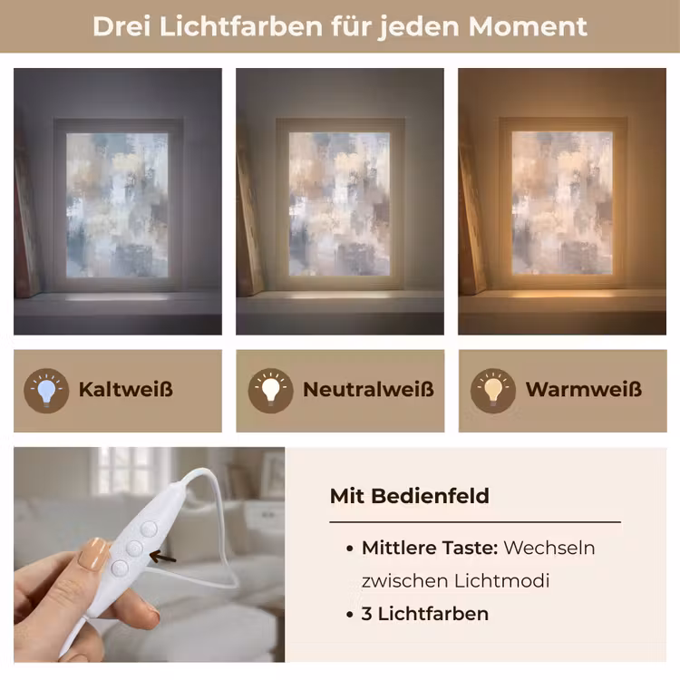 Penseelstreken - Schilderij - Beige Light Box met kabel (Tafellamp) klein -USP_lichtkleurDE
