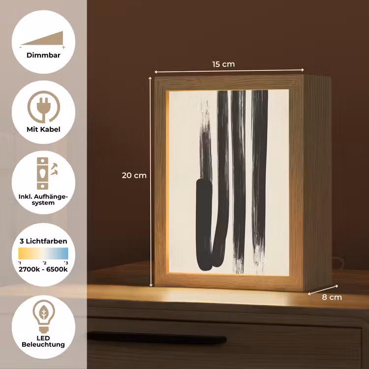 Penseelstreken - Verticaal - Zwart Light Box met kabel (Tafellamp) klein -USP_DE