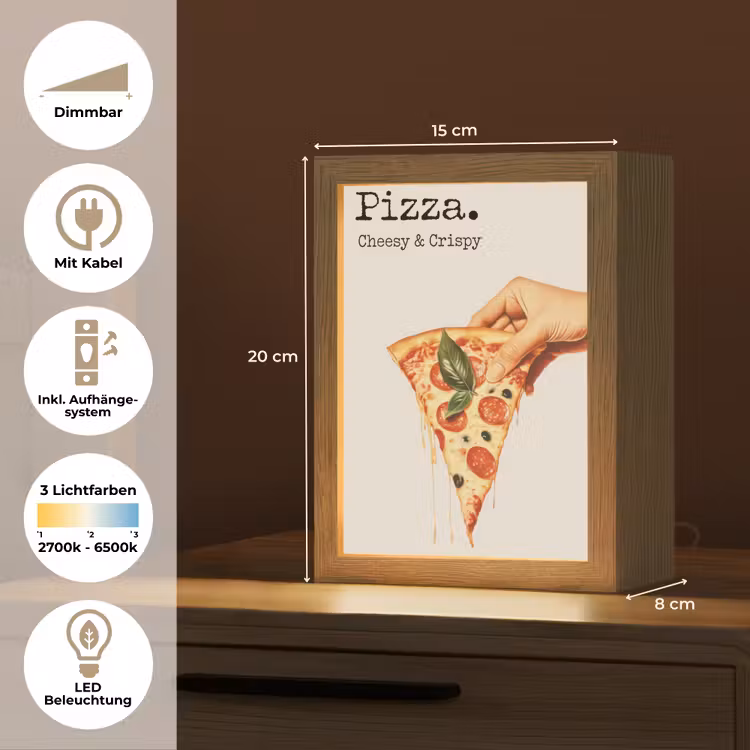 Pizza - Kaas - Pepperoni Light Box met kabel (Tafellamp) klein -USP_DE