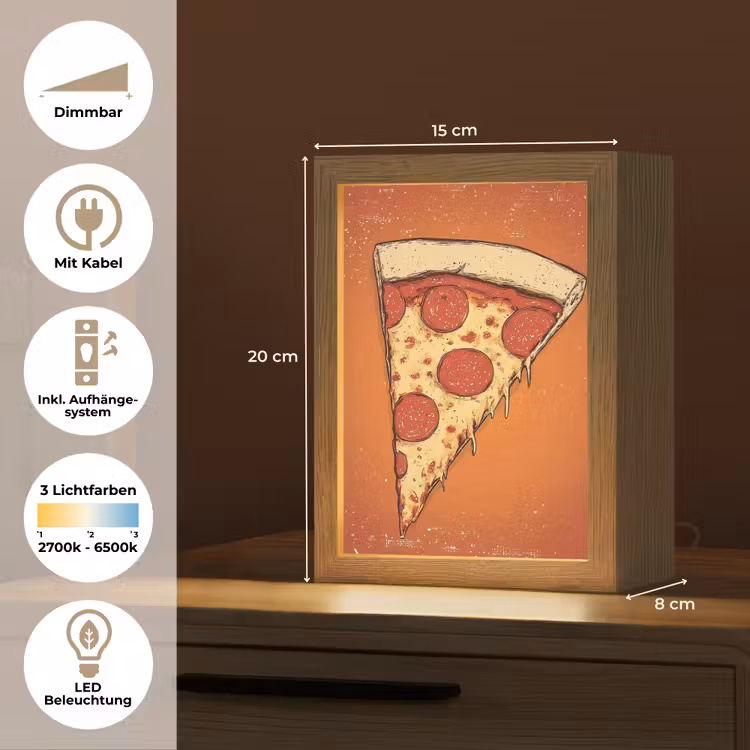 Pizza - Kaas - Rood - Pepperoni Light Box met kabel (Tafellamp) klein -USP_DE