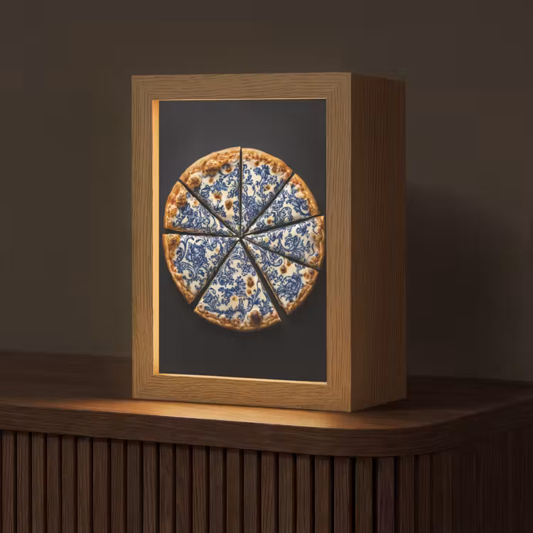 Pizza - Eten - Delftsblauw Light Box met kabel (Tafellamp) klein -z3d_website