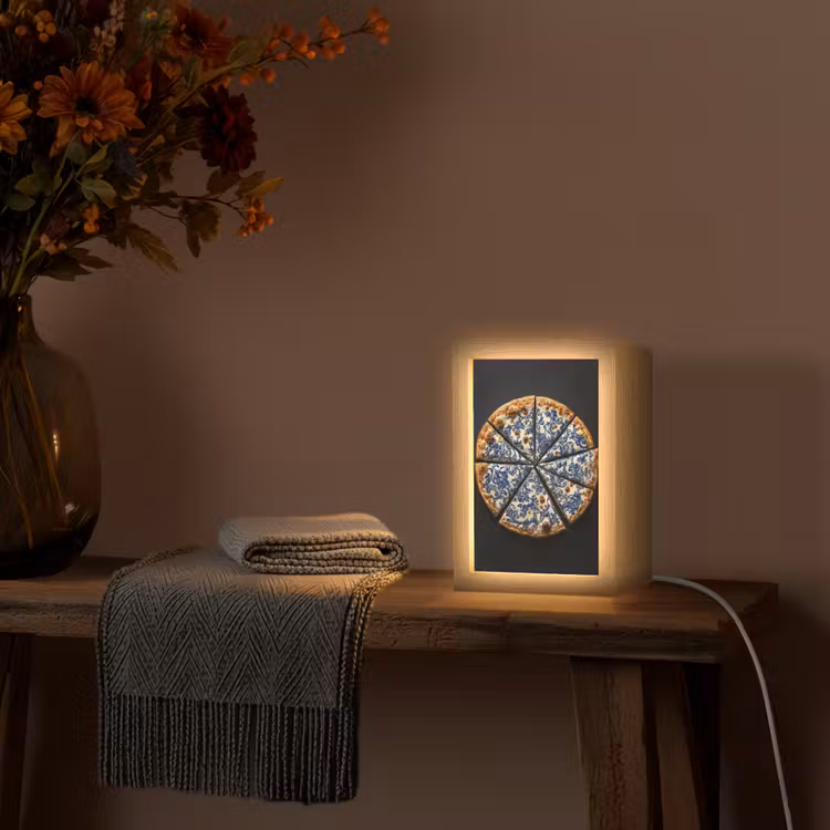 Pizza - Eten - Delftsblauw Light Box met kabel (Tafellamp) klein -sfeer4