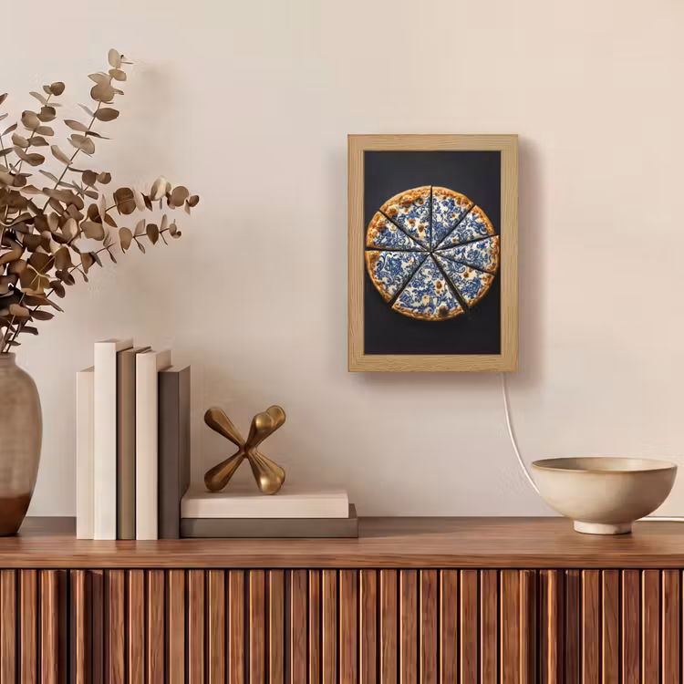 Pizza - Eten - Delftsblauw Light Box met kabel (Tafellamp) klein -sfeer2