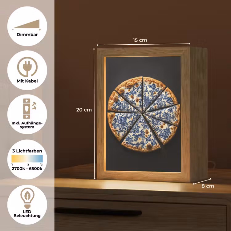 Pizza - Eten - Delftsblauw Light Box met kabel (Tafellamp) klein -USP_DE