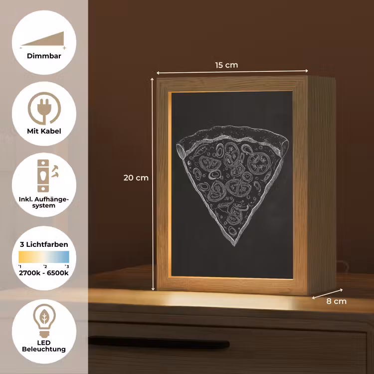 Pizzapunt - Toppings - Krijttekening Light Box met kabel (Tafellamp) klein -USP_DE