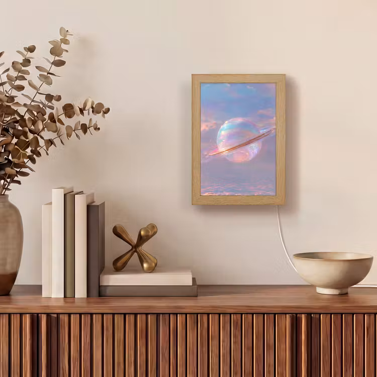 Planeet - Lucht - Wolken - Pasteltinten Light Box met kabel (Tafellamp) klein -sfeer2