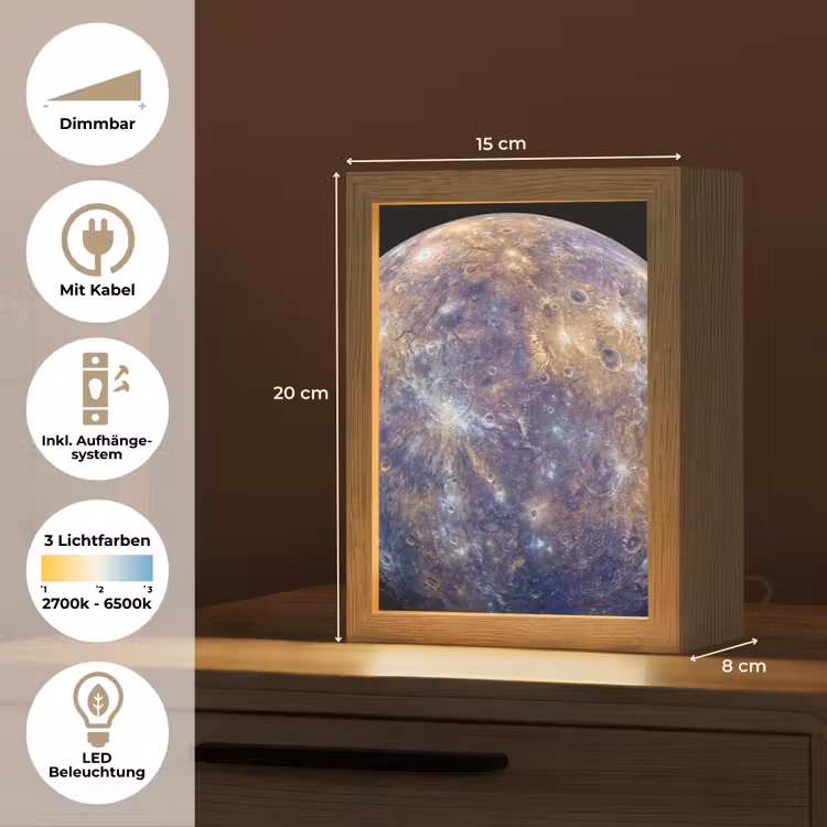 Tischlampe - Planet – Krater – Weltraum - Planeet - Kraters - Ruimte Light Box met kabel (Tafellamp) klein