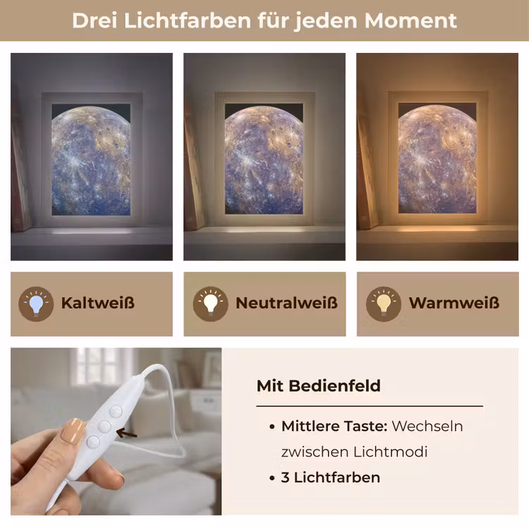 Tischlampe - Planet – Krater – Weltraum - Planeet - Kraters - Ruimte Light Box met kabel (Tafellamp) klein